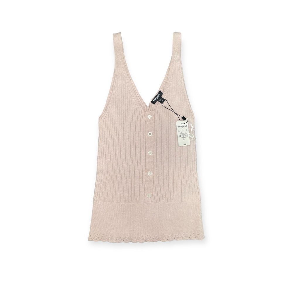 Express blush pink V-neck faux button down tank top XS